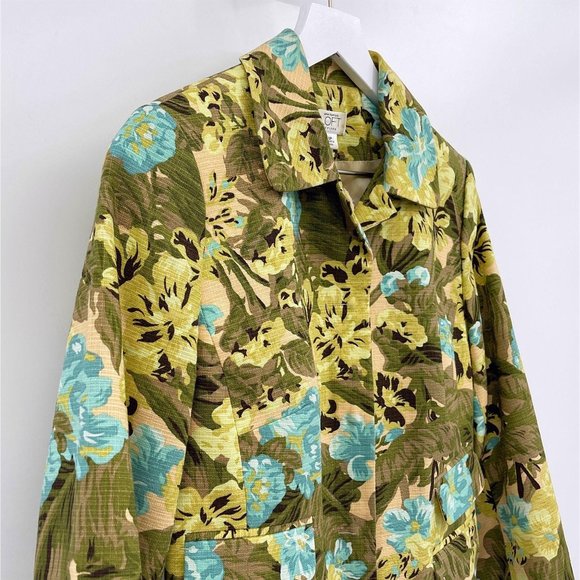 SOLS Loft Green Multicolor Floral Woven Snap Blazer - Picture 3 of 9